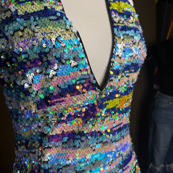 Nasty Gal Premium Marble Sequin Asymmetric Mini Dress Women’s US 4 Multicolor - Picture 3 of 9